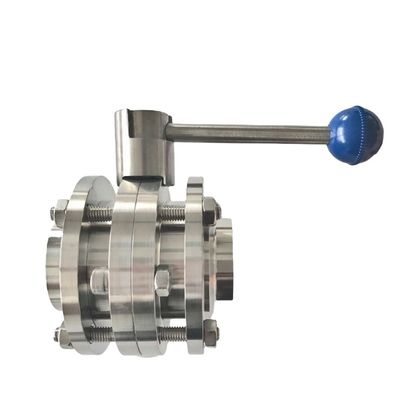 Bancada de aço inoxidável sanitário 304 316L Manual de três peças de flange soldado Wafer Butterfly Valve