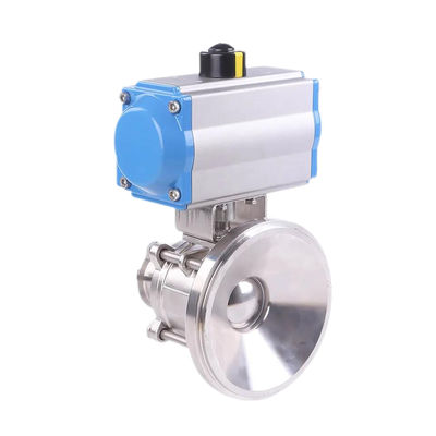 304 316 Ferro inoxidável pinça de soldagem higiênica flange de linha válvula de esfera com atuador pneumático