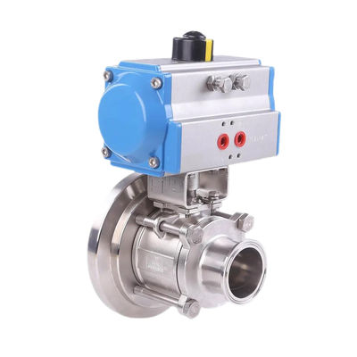 304 316 Ferro inoxidável pinça de soldagem higiênica flange de linha válvula de esfera com atuador pneumático