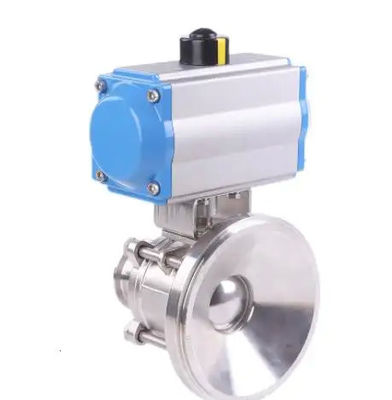 304 316 Ferro inoxidável pinça de soldagem higiênica flange de linha válvula de esfera com atuador pneumático