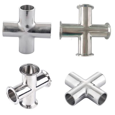 Aço inoxidável higiénico ISO 304 316 4 Way Pipe Fitting Soldagem Cruzada Prensada