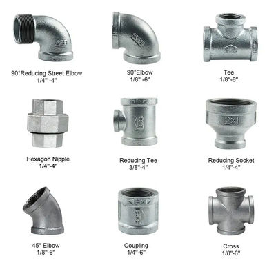 Acessórios para tubos de ferro galvanizado de fios de ferro maleável para tamanhos iguais de 1 a 8' a preços competitivos