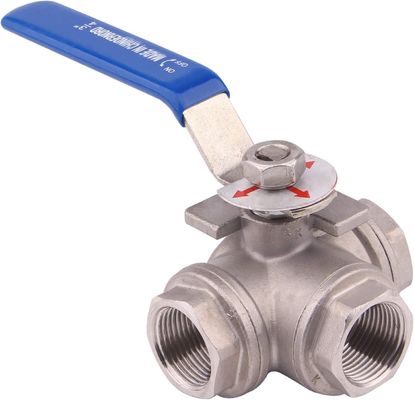 Aço inoxidável 304 válvula de esferas de 3 vias T almofada de montagem Tipo feminino com alça de bloqueio de vinil
