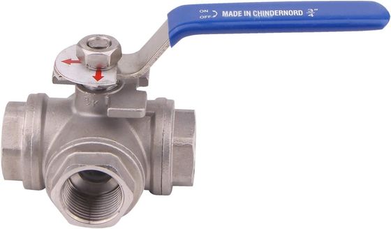 Aço inoxidável 304 válvula de esferas de 3 vias T almofada de montagem Tipo feminino com alça de bloqueio de vinil