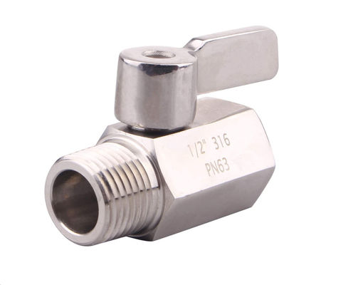 1/2 "Válvula de bola de minissérie de aço inoxidável com fio NPT feminino x masculino e alça de aço inoxidável