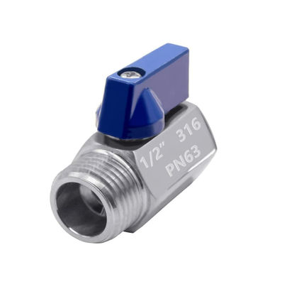 1/2 "Válvula de bola de minissérie de aço inoxidável com fio NPT feminino x masculino e alça de aço inoxidável