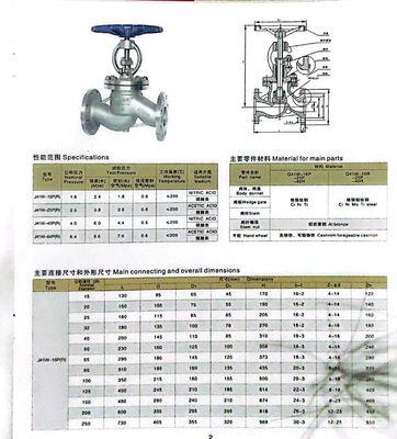 Válvula de globo de aço inoxidável 304 de carga leve/média com flange API de 2 "e controle manual