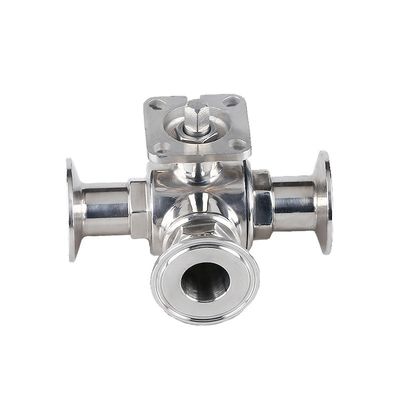 Manual sanitário de aço inoxidável 304/316L Tri-clamp válvula de esferas de 3 vias com almofada de montagem alta