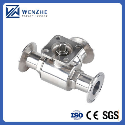 Manual sanitário de aço inoxidável 304/316L Tri-clamp válvula de esferas de 3 vias com almofada de montagem alta