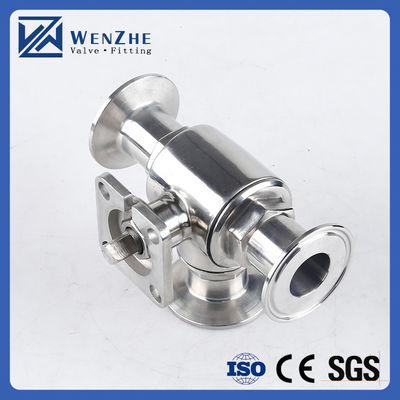Manual sanitário de aço inoxidável 304/316L Tri-clamp válvula de esferas de 3 vias com almofada de montagem alta