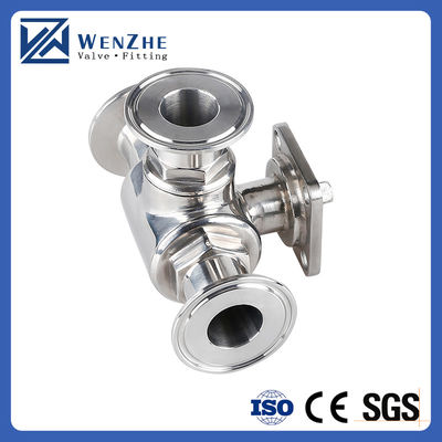 Manual sanitário de aço inoxidável 304/316L Tri-clamp válvula de esferas de 3 vias com almofada de montagem alta