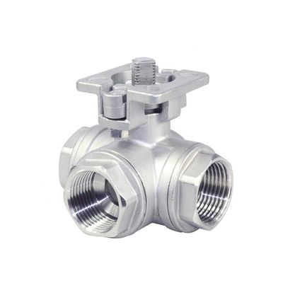 Válvula de água industrial de plataforma alta de três vias com bola de flutuação feminina de aço inoxidável