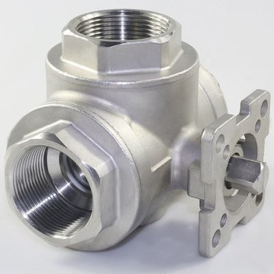 Válvula de água industrial de plataforma alta de três vias com bola de flutuação feminina de aço inoxidável