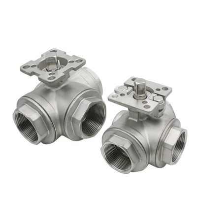 Válvula de água industrial de plataforma alta de três vias com bola de flutuação feminina de aço inoxidável