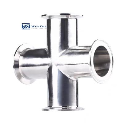 Forjado SS304 316 aço inoxidável sanitário 4 vias de tubulação transversal